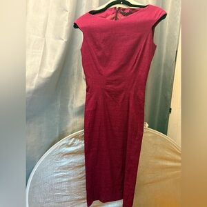 Zac Posen Magenta Cap-Sleeve Midi Sheath Dress